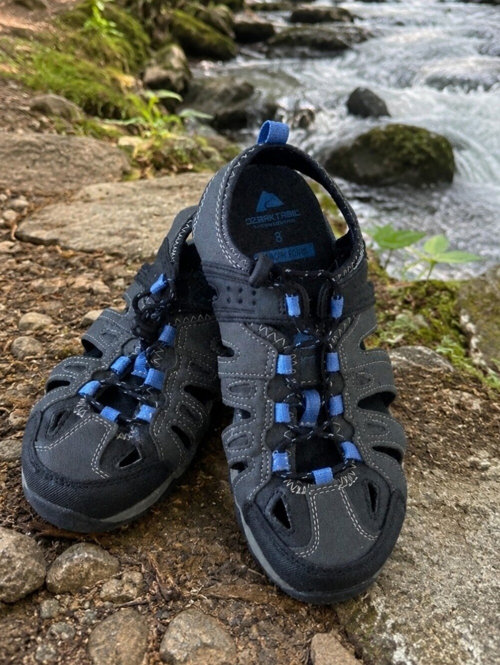 Ozark Trail Black Blue Grey Unisex Water Shoes Hiking Gardening Shoes EUC Mens 8